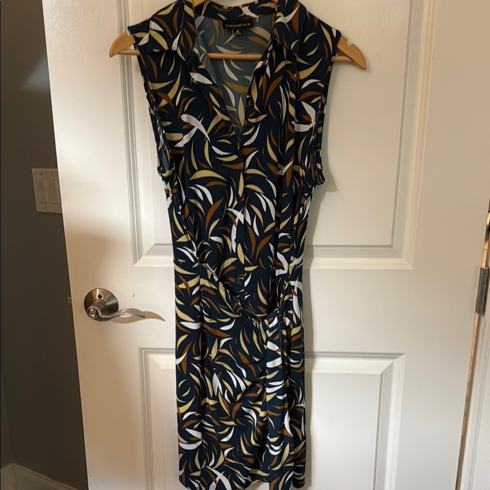 Fortune & Ivy Brown, Green and White Sheath Midi Dress.